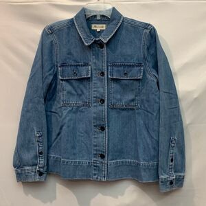 MADEWELL Northward Cropped Military Army Denim Jacket in Light Blue Wash Small